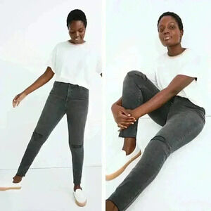 NEW Madewell Curvy High-Rise Skinny Jeans Black Sea Distressed Denim Raw Hem